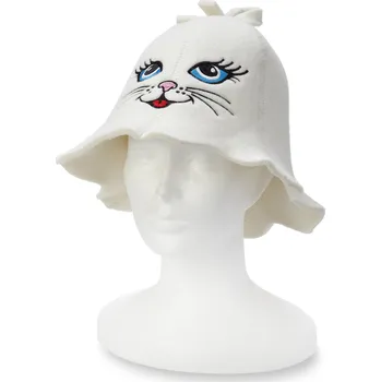 Wooline Saunová čepice pro děti Kočka modrooká s očkem na pověšení, krémová