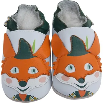 Capáčky LAIT ET MIEL Kožené capáčky s liškou 0-6 měsíců Bílá 17-18