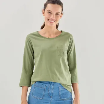 Tričko s madeirovou výšivkou khaki 50