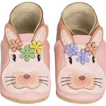 Capáčky LAIT ET MIEL Kožené capáčky s králíkem 0-6 měsíců Růžová 17-18