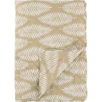 Přehoz na lůžko Béžový prošívaný bavlněný přehoz s tropickými listy Aix Quilt - 130*180 cm
