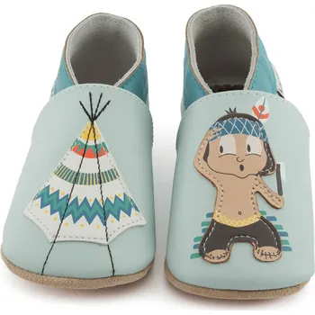 Capáčky LAIT ET MIEL Kožené capáčky s indiánem 0-6 měsíců Modrá 17-18