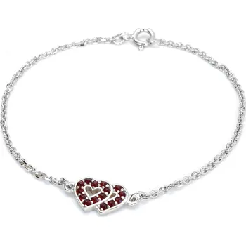 Náramek Stříbrný náramek srdce český granát Memory - Rhodiování