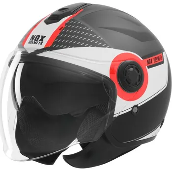 Helma na motorku přilba N182 ROUND, NOX (černá matná, červená, vel. M)