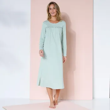 Dámská noční košile Blancheporte Jednobarevná dlouhá noční košile s dlouhými rukávy a macramé lipová 54