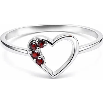 Prsten Stříbrný prsten srdce s českým granátem Amoria - 65, Rhodiování