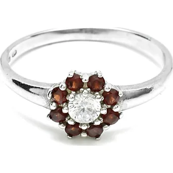 Prsten Stříbrný prsten český granát a zirkon kytička - 63