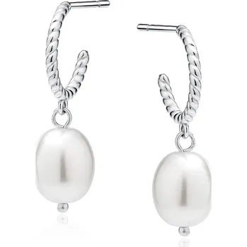 Náušnice Stříbrné kruhy s perlou Twisted Ag 925/1000