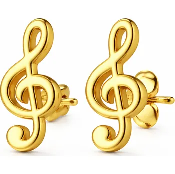 Náušnice Náušnice houslový klíč G z chirurgické oceli - Zlacená