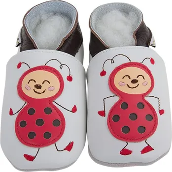 Capáčky LAIT ET MIEL Kožené capáčky s beruškou 0-6 měsíců Bílá 17-18