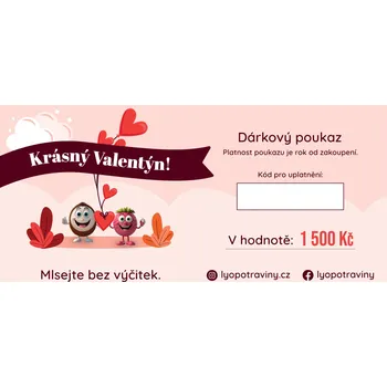Dárkový potravinový koš Lyopotraviny s.r.o. Dárkový poukaz - Valentýn - 1500 Kč