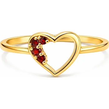 Prsten Stříbrný prsten srdce s českým granátem Amoria - 56, Zlacení