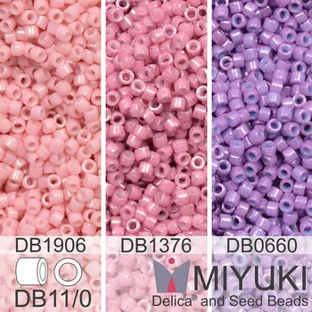Korálek Korálky Miyuki Delica 11/0. Barevné variace č. 6 DB0660, DB1376, DB1906. Balení 3x5g