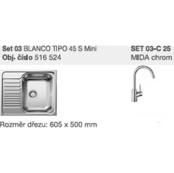 Vodovodní baterie SET 03-C 26 Tipo 45 S Mini přírodní lesk + Mida chrom
