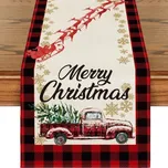 Lněný vánoční běhoun MERRY CHRISTMAS 33x180 cm, červený