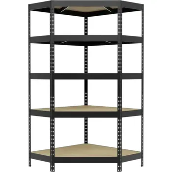 Dílenský regál Rohový regál 180x90x40 cm kovový lakovaný 5-policový, nosnost 875 kg - ČERNÝ