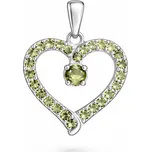 Stříbrný přívěsek srdce s granátem nebo vltavínem Amora - Vltavín, Rhodiování