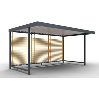 Popelnice HTI Přístřešek na 10 kol Bodo I Typ ukotvení: klasické (šrouby), Barva konstrukce: šedá komaxit (RAL 7016)