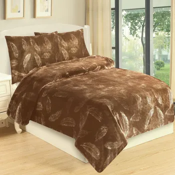 Povlečení Povlečení mikroflanel Peříčka - hnědé 140x200+70x90