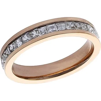 Prsten BM Jewellery Dámský prsten se zirkony z chirurgické oceli rose gold S434070 Velikost: 8