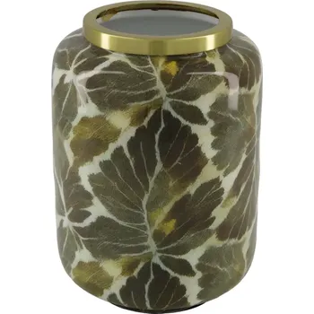 Váza Lahvová váza s potiskem zelených listů, kov, 15x15x20,5 cm (C7.cz prodává vysoce kvalitní dekorativní výrobky. Přijeďte se o kvalitě výrobků přesvědčit do našeho kamenného obchodu na vlastní oči.)