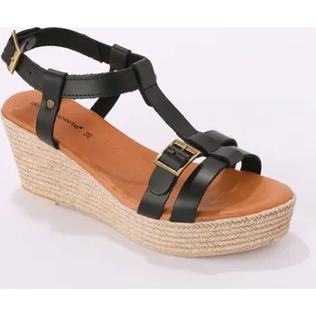 Dámské sandále Kožené sandály na klínovém podpatku černá 39