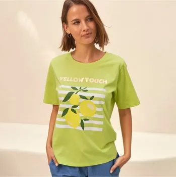 Dámská móda Volné tričko s potiskem anýzová/bílá 34/36