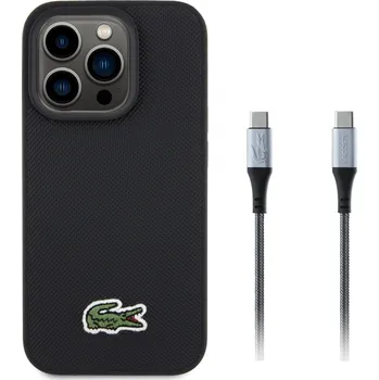 Pouzdro na mobilní telefon Lacoste Iconic Petit Pique Woven Logo MagSafe kryt pro iPhone 15 Pro černý