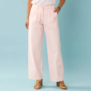 Dámská móda Keprové široké kalhoty pro menší postavu světle růžová 52