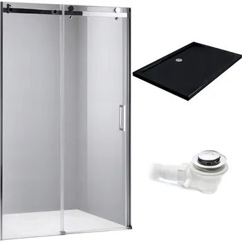 Sprchové dveře BPS-koupelny Posuvné sprchové dveře HYD-PD03D 120 chrom/transparent pro instalaci do niky + vanička HYD-OSV-ST06C 120x10 černá