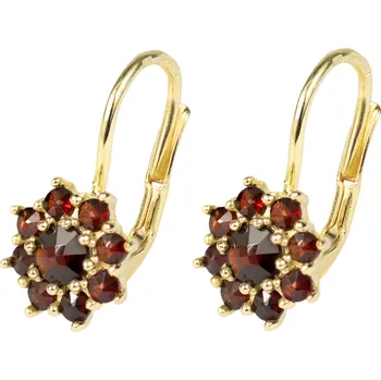 Náušnice Zlaté náušnice kytka český granát Annabelle - Klapka, Zlato Au 585/1000