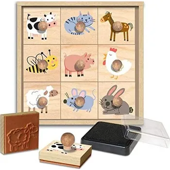 Dětské razítko Créa Lign Dřevěná razítka s držákem Farma 9 ks