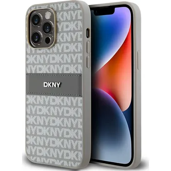Pouzdro na mobilní telefon DKNY PU Leather Repeat Pattern Tonal Stripe Zadní Kryt-Béžová / iPhone 15 Pro Max