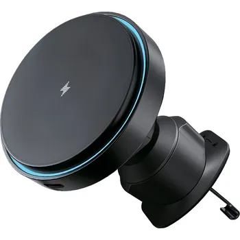 Proove - Držák do auta s bezdrátovým nabíjecím světelným kruhem (WHLC15010001) - MagSafe, pro ventilaci, 360°, 15W, modrá LED - černý