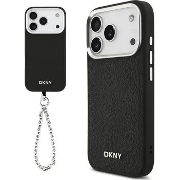Pouzdro na mobilní telefon DKNY PU Leather Metal Logo Wrist Chain MagSafe Zadní Kryt-Černá / iPhone 17 Pro