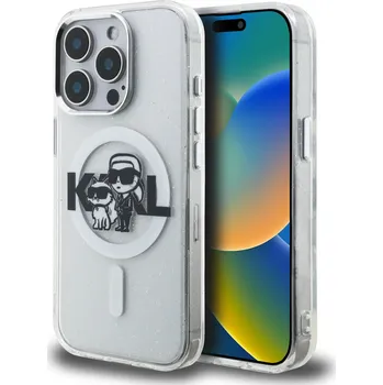 Pouzdro na mobilní telefon Karl Lagerfeld IML Glitter Karl and Choupette Sketch MagSafe Zadní Kryt-Průhledná / iPhone 15 Pro