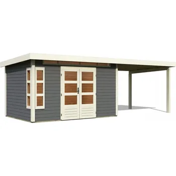 Zahradní domek dřevěný domek KARIBU KASTORF 7 + přístavek 320 cm (31557) terragrau
