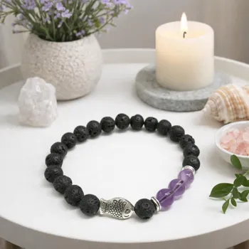 Náramek Láva a Ametyst-Ryba