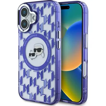 Pouzdro na mobilní telefon Karl Lagerfeld IML Monogram K&CH Heads pro iPhone 16 fialový