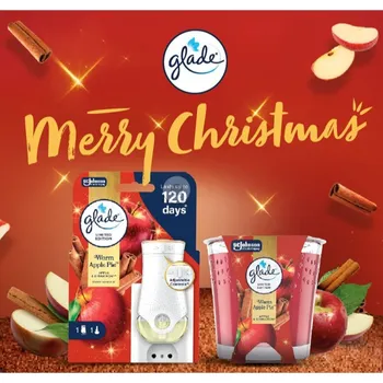 Glade Merry Christmas GLADE Warm Apple Pie vonná svíčka 112 g + GLADE Warm Apple Pie elektrický difuzér 1 ks