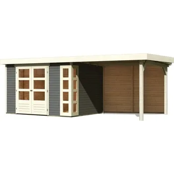 Zahradní domek dřevěný domek KARIBU KERKO 5 + přístavek 280 cm včetně zadní stěny (9207) terragrau