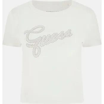 Dámské tričko Dámské Tričko s krátkým rukávem GUESS SS CN GUESS STUDS SCRIPT TEE W6RI22KA0H1-G011 – Bílá XS