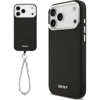 Pouzdro na mobilní telefon DKNY PU Leather Metal Logo Wrist Chain MagSafe Zadní Kryt-Černá / iPhone 17 Pro Max