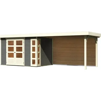 Zahradní domek dřevěný domek KARIBU KERKO 4 + přístavek 280 cm včetně zadní stěny (9192) terragrau