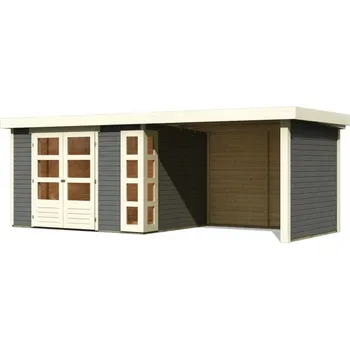 Zahradní domek dřevěný domek KARIBU KERKO 5 + přístavek 280 cm včetně zadní a boční stěny (9209) terragrau
