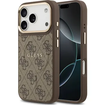 Pouzdro na mobilní telefon Guess MagSafe kožený kryt na iPhone 4G Gold Frame-Hnědá / iPhone 17 Pro