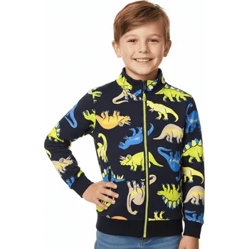 Chlapecká mikina DĚTSKÁ MIKINA S DINOSAURY BAVLNĚNÁ NOVINKA Barva: Tmavě modrá, Velikost: 104