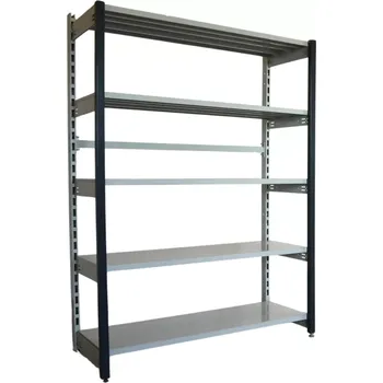 regál Regál jednostranný kovový – 190 x 125 x 59 cm – 5 polic – bez zad – barvený pozink – samonosný – vysoká nosnost – Linde