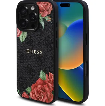 Pouzdro na mobilní telefon Guess MagSafe kožený kryt na iPhone 4G Roses-Černá / iPhone 16 Pro Max