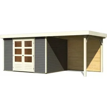 Zahradní domek dřevěný domek KARIBU ASKOLA 5 + přístavek 240 cm včetně zadní stěny (9156) terragrau